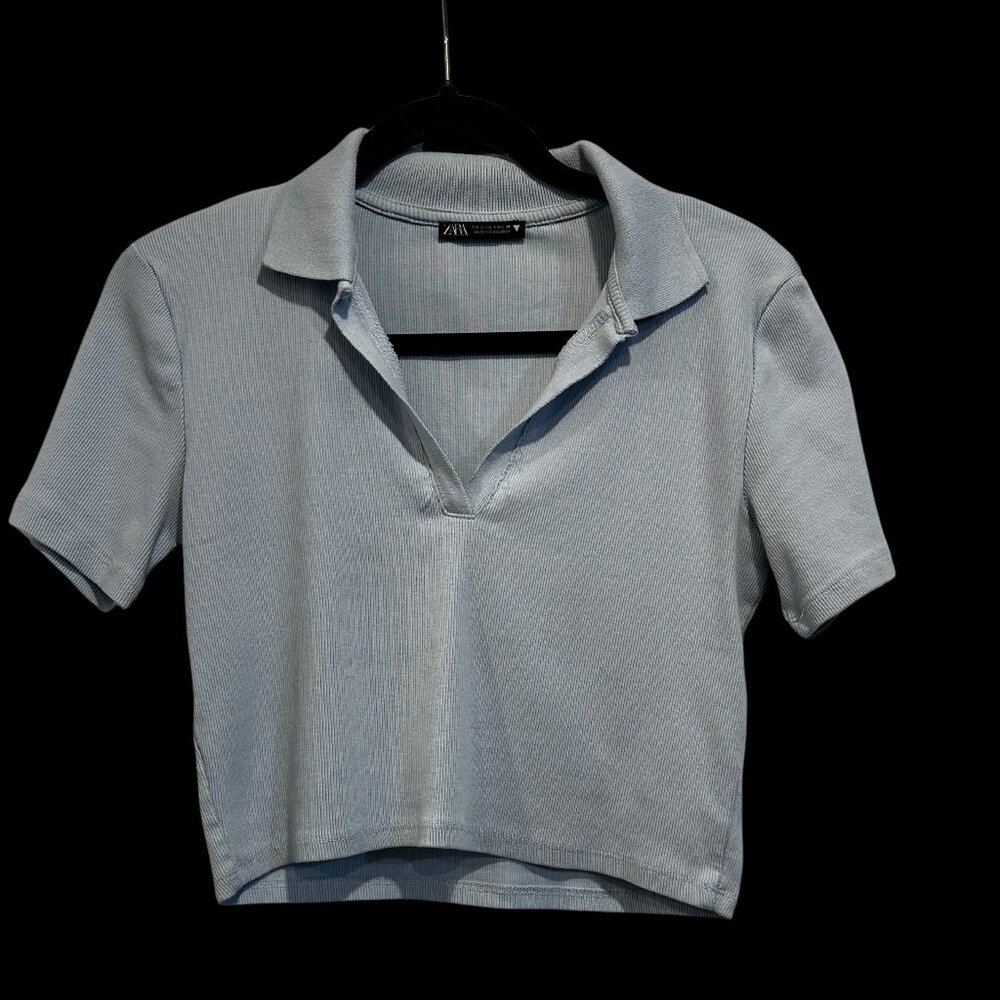 Zara Baby Blue Cropped Baby Tee, Size Medium